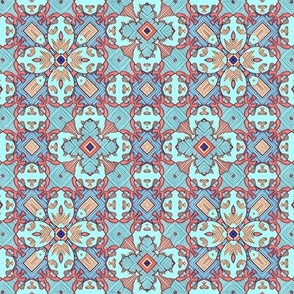 Pastels blue and red geometric design Japanese print style 