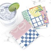 Medium - Summer treats - Cute pastel summer picnic patchwork fabric - painterly food - artistic ice cream fish berries fruit drinks plates stripes checks - kitchen foodie