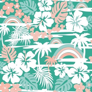 Hawaii Tropical Vacation / Large / Green,  Baby Pink, Pure White 