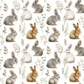 Bunny Rabbits & Foliage on White - small 