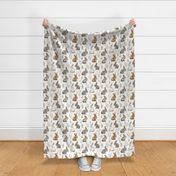 Bunny Rabbits & Foliage on White - medium