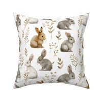 Bunny Rabbits & Foliage on White - medium