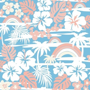 Hawaii Tropical Vacation / Large / Blue,  Baby Pink, White 