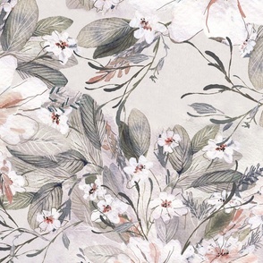 Hand-Painted Watercolor Floral Wallpaper in Romantic  Style, Summer Bloom soft earthy tones