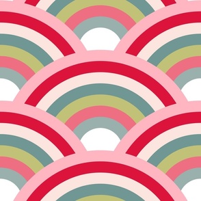  scallops in pink, red and green | large