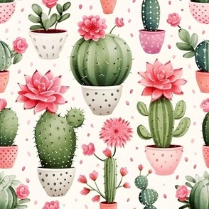 Pink & Green Cactus in Pots - medium