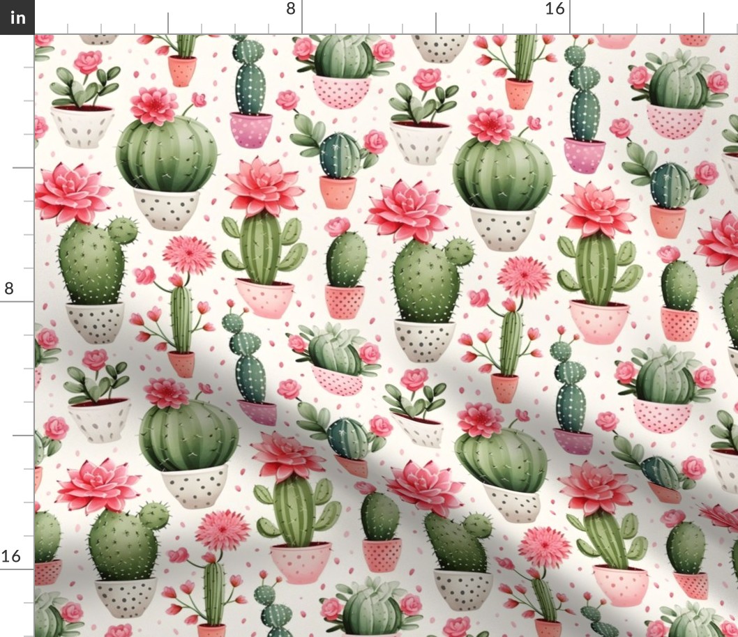 Pink & Green Cactus in Pots - medium