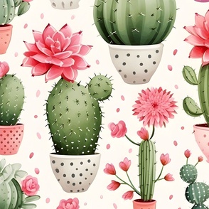 Pink & Green Cactus in Pots - large