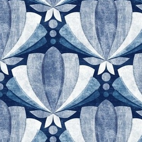 Monochrome Navy Blue and White Tulip Lotus Art Deco Medium