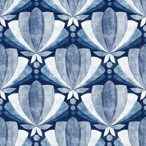 Monochrome Navy Blue and White Tulip Lotus Art Deco Small