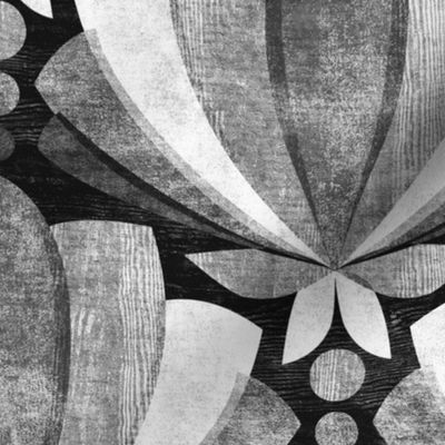 Monochrome Black and White Textured Tulip Lotus Art Deco Large