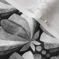 Monochrome Black and White Textured Tulip Lotus Art Deco Small