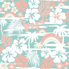 Hawaii Tropical Vacation / Large / Mint Green,  Baby Pink, Pure White 