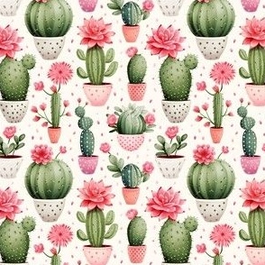 Pink & Green Cactus in Pots - small