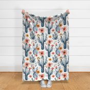Watercolor Boho Floral Cactus on White - large 