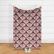 Retro Textured Tulip Lotus Art Deco in Guava Pink and Charcoal Grey Large