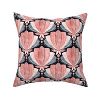 Retro Textured Tulip Lotus Art Deco in Guava Pink and Charcoal Grey Medium