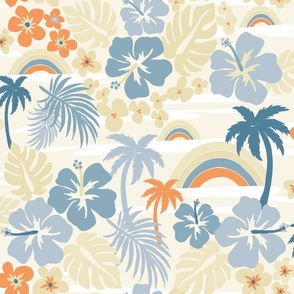 Vintage Hawaii Tropical Vacation / Large / Natural Beige, Powder Blue, Orange