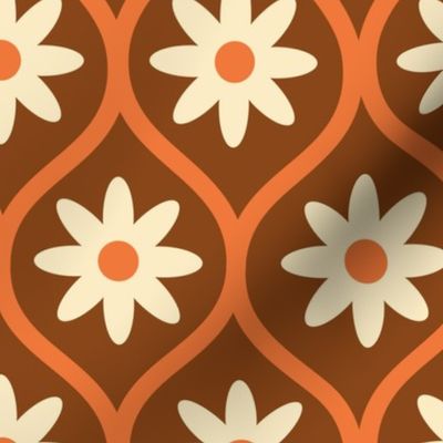 White Flowers on Vintage  Orange Ogee Ovals 