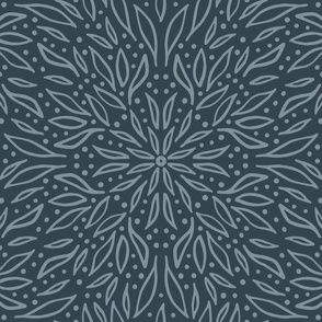 Botanical Mandala | Large Scale | Navy Blue, Grey Blue | multidirectional Art Nouveau