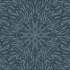 Botanical Mandala | Medium Scale | Navy Blue, Grey Blue | multidirectional Art Nouveau