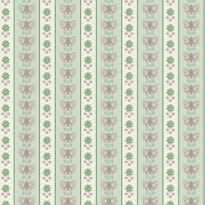 Dollhouse Butterfly Stripe Wallpaper Green / Pink