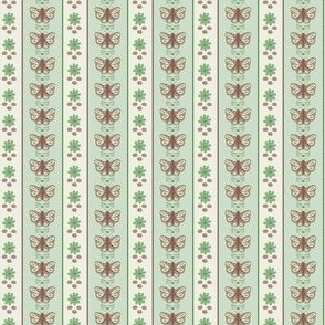 Dollhouse Butterfly Stripe Wallpaper Green / Brown 