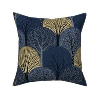 L / Blue and Gold Art Deco Sacred Trees Scallop