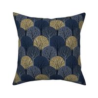 M / Blue and Gold Art Deco Sacred Trees Scallop