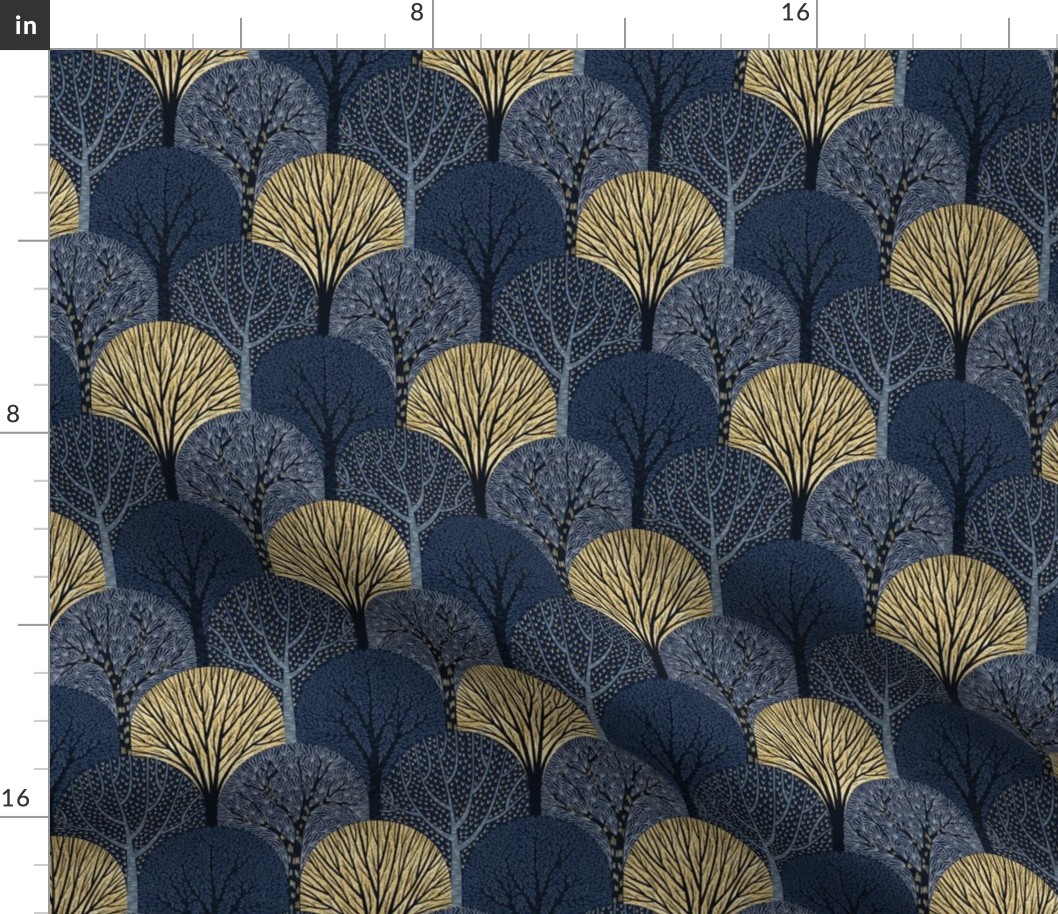 M / Blue and Gold Art Deco Sacred Trees Scallop