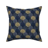 S / Blue and Gold Art Deco Sacred Trees Scallop