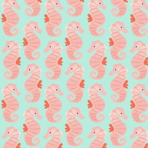 Coral Seahorses on Seafoam Green | Medium | At the Beach Collection