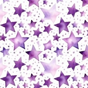 Purple Watercolor Stars on White - small