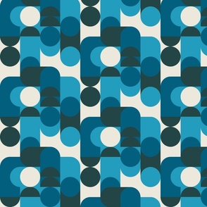 (S) Bauhaus Pier - Abstract Retro 60s 70s Geometric Circles and Squares - monochrome blue