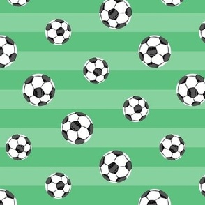 Soccer Balls On Green Stripe Field Small