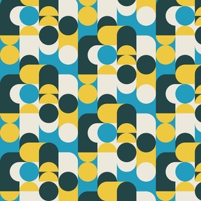 (S) Bauhaus Pier - Abstract Retro 60s 70s Geometric Circles and Squares - blue yellow and cream