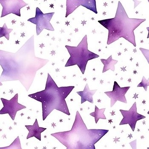 Purple Watercolor Stars on White - medium