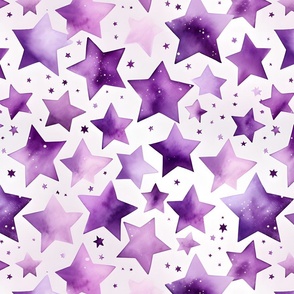 Purple Watercolor Stars on White - large