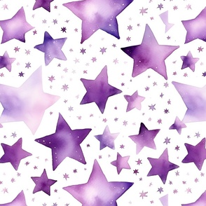 Purple Watercolor Stars on White - large 