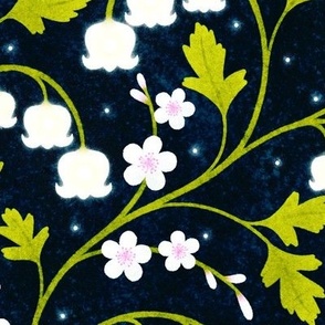 May Birth flower Lily of the Valley & Hawthorne Dark Large Scale