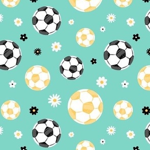 Soccer Balls and Daisies Yellow and Green Small