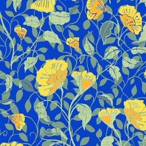 curving floral-blue- yellow
