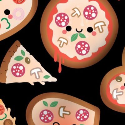 Kawaii Pizza on Black