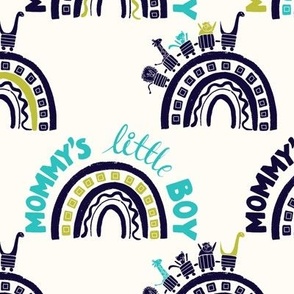 Mommy’s Little Boy | 12” | Whimsical Rainbow Rollecoaster | Quirky Animals | Handlettered | Boys bedding and Playroom