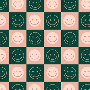 Cheerful Checks - Smiles - green and pink