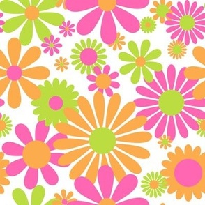 Sunshine Day Daisies in Lime, Pink + Orange