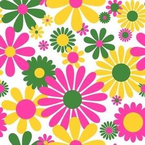 Sunshine Day Daisies in Pink, Green + Yellow