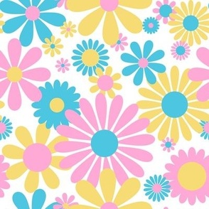 Sunshine Day Daisies in Pastel Pink, Blue + Yellow