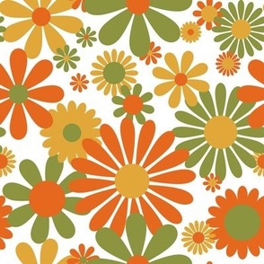 Sunshine Day Daisies in Avocado Green, Gold + Orange