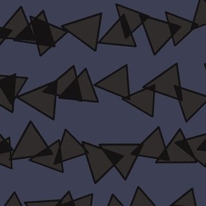 Modern Geometric Hand Drawn Scattered Triangles: Messy Rows of Overlapping Triangles in Lead-Gray and Pewter-Gray Monchromatic Tones